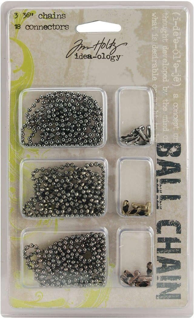 Metal Ball Chains with Connectors by Tim Holtz Idea-ology, 3 36-Inch Chains and 18 Connectors, Antique Finishes, TH92675