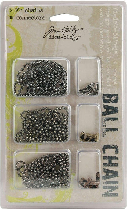 Metal Ball Chains with Connectors by Tim Holtz Idea-ology, 3 36-Inch Chains and 18 Connectors, Antique Finishes, TH92675