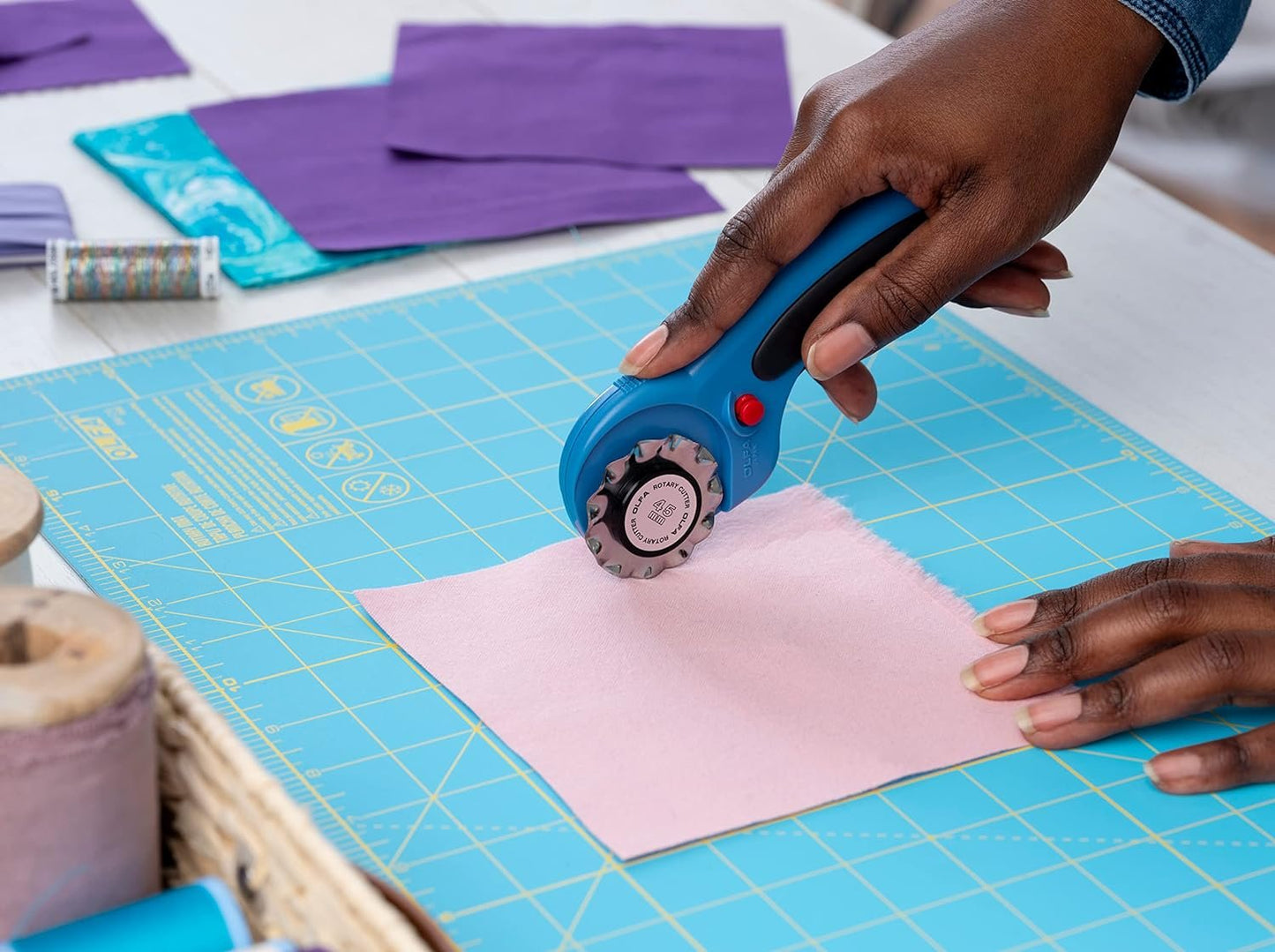 OLFA 12" x 18" Self Healing Rotary Cutting Mat (RM-CG/AQA) - Double Sided 12x18 Inch Cutting Mat with Grid for Fabric, Sewing, Quilting, & Crafts, Designed for Use with Rotary Cutters (Aqua)