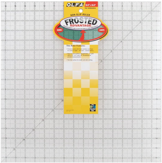 OLFA 1071800 QR-16S 16-1/2-Inch Square Frosted Advantage Acrylic Ruler