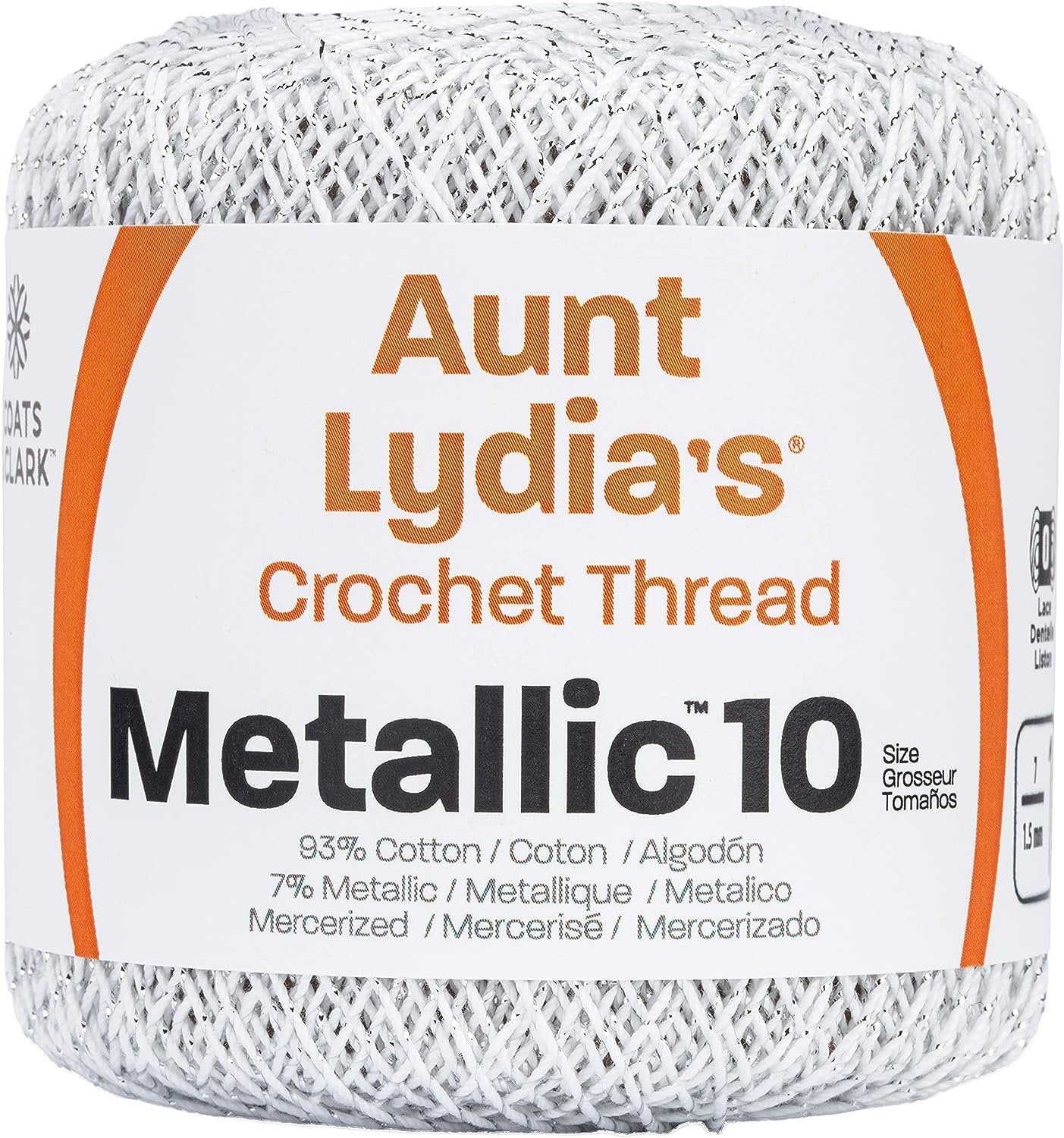 Coats Crochet Aunt Lydia's Crochet, Cotton Metallic Size 10, White/Pearl