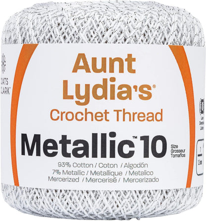 Coats Crochet Aunt Lydia's Crochet, Cotton Metallic Size 10, White/Pearl