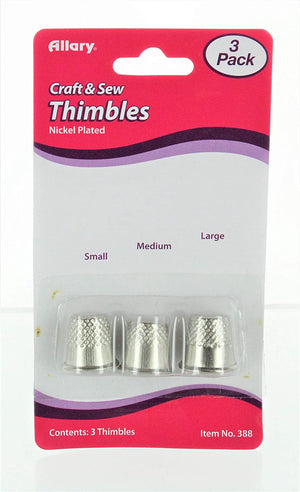 Allary Craft & Sew ASSORTED THIMBLES Pack Small, Medium & Large Sizes (1 of Each Size) (NICKEL PLATED Metal Thimbles)