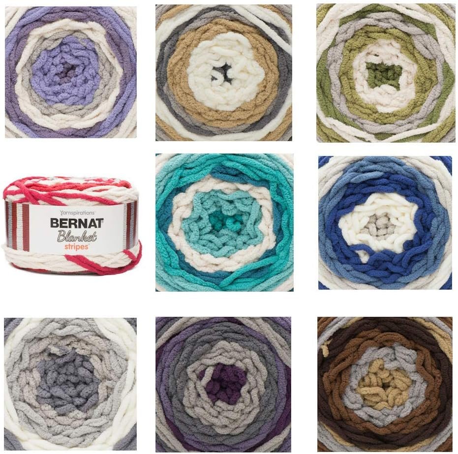 Bernat Blanket Stripes Yarn, 10.5 oz, Gauge 6 Super Bulky Chunky, Foggy Shores
