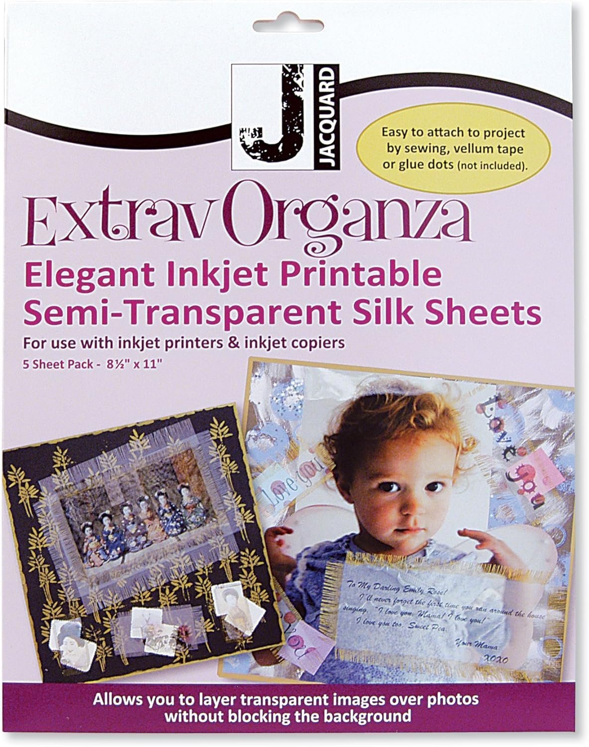 Jacquard Ink Jet Fabric 8.5'' x 11'' Silk Organza Sheets (5 Pack)