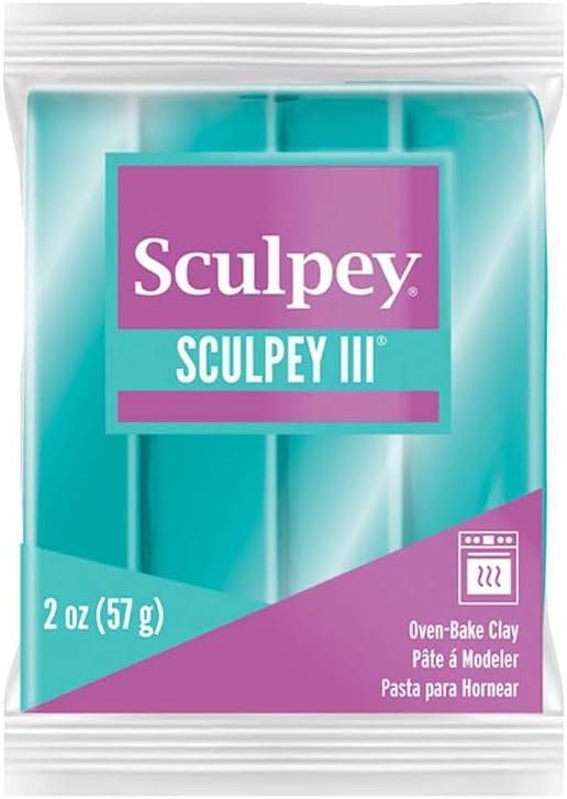 Sculpey III Polymer Oven-Bake Clay, Teal Pearl, Non Toxic, 2 oz. bar, Great for modeling, sculpting, holiday, DIY, mixed media and school projects.Great for kids & beginners!