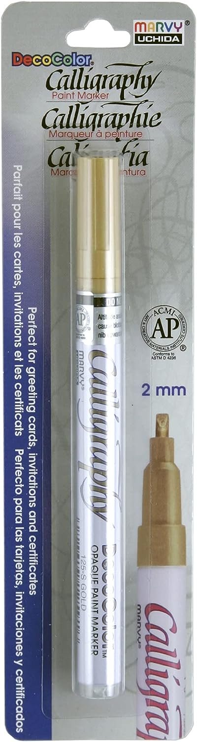 Uchida 125-C-GLD Marvy Chisel Point Pen Tip Calligraphy Paint Marker, Gold