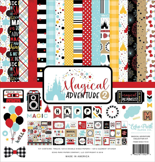 Echo Park Paper Company Magical Adventure 2 Collection Kit paper, black, red, yellow, teal, kraft, 12-x-12-Inch