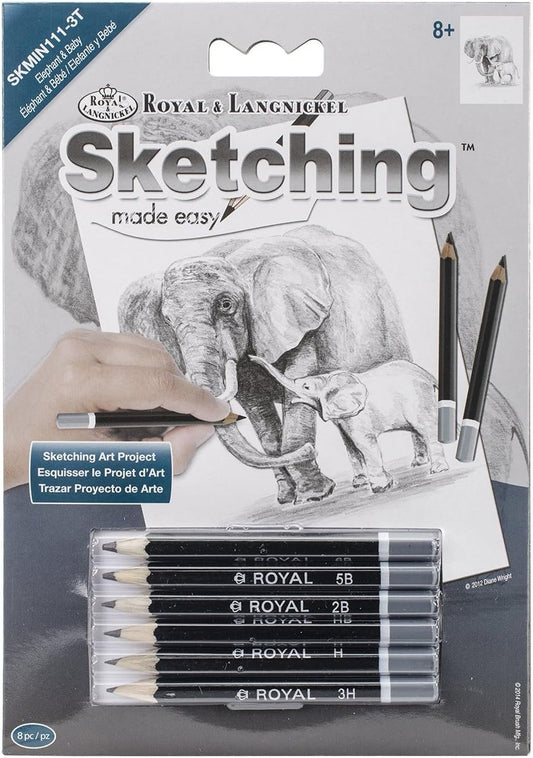 ROYAL BRUSH Sketching Made Easy Elephant & Baby Mini Kit, 5" by 7"
