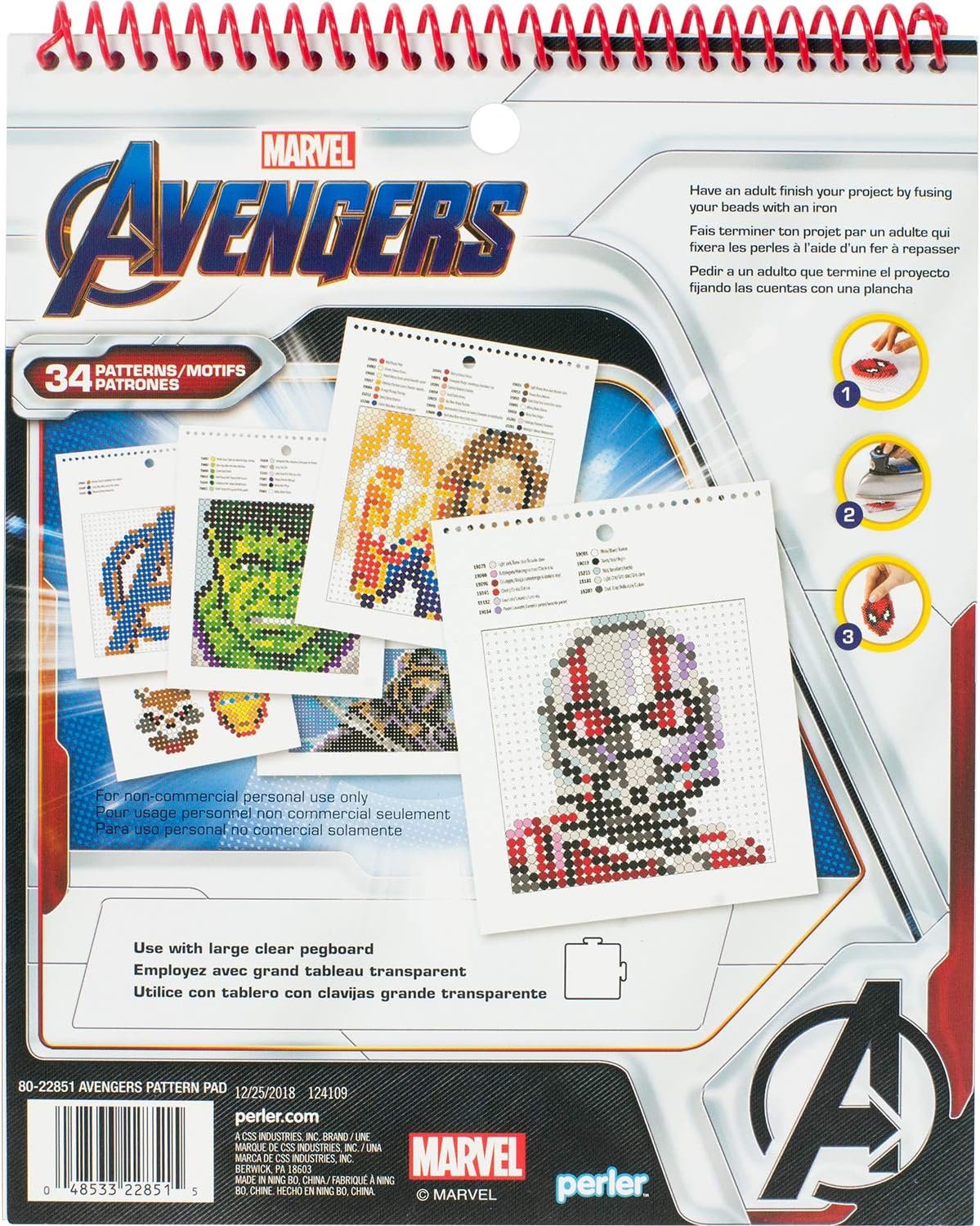 Perler Beads Marvel Avengers Pattern Instruction Pad, 34 Patterns, Multicolor