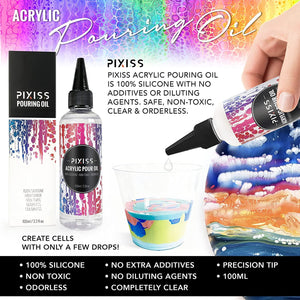 Floetrol Pouring Medium for Acrylic Paint | Flood Flotrol Additive | Pixiss Acrylic Pouring Oil for Creating Cells Perfect Flow 100% Pure High Grade Silicone (100ml/3.3-Ounce)