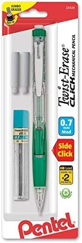 Pentel Twist Erase CLICK  Automatic Pencil with 2 Eraser Refills and Lead, 0.7mm, Assorted Barrels, Color May Vary, 1 Pack (PD277TLEBP)