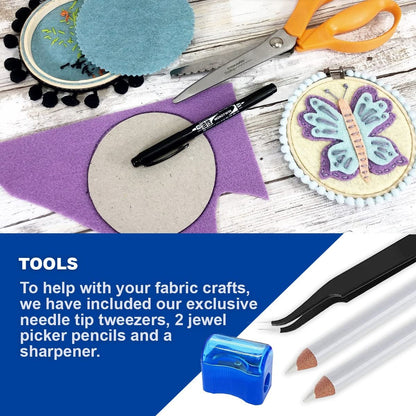 Jewel-It Embellishing Glue 2oz Fabric Glue and Adhesive with Pixiss Accessories Needle Tip Tweezers, and 2 Jewel Picker Pencils