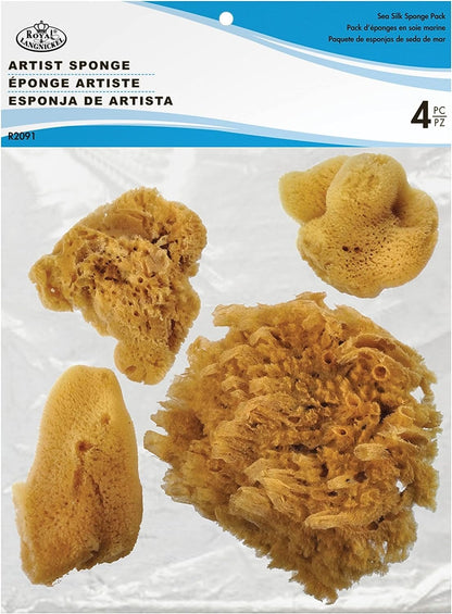 ROYAL BRUSH Natural Ocean Artist Sponges, 3 Silk/1 Jumbo, 4/pkg