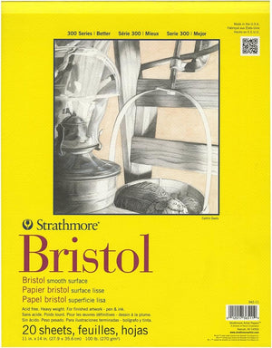 Strathmore 300 Series Bristol Paper Pad, Vellum, Tape Bound, 11x14 inches, 20 Sheets (100lb/270g) - Artist Paper for Adults and Students - Charcoal, Pen and Ink, Marker, and Pastel