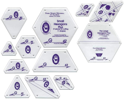 Marti Michell Hexagon Quilting Template Sets - 2 Items: Template Set H, Large Hexagons Plus and Template Set G, Small Hexagons Plus - Part of The Marti Michell Perfect Patchwork System for Quilting