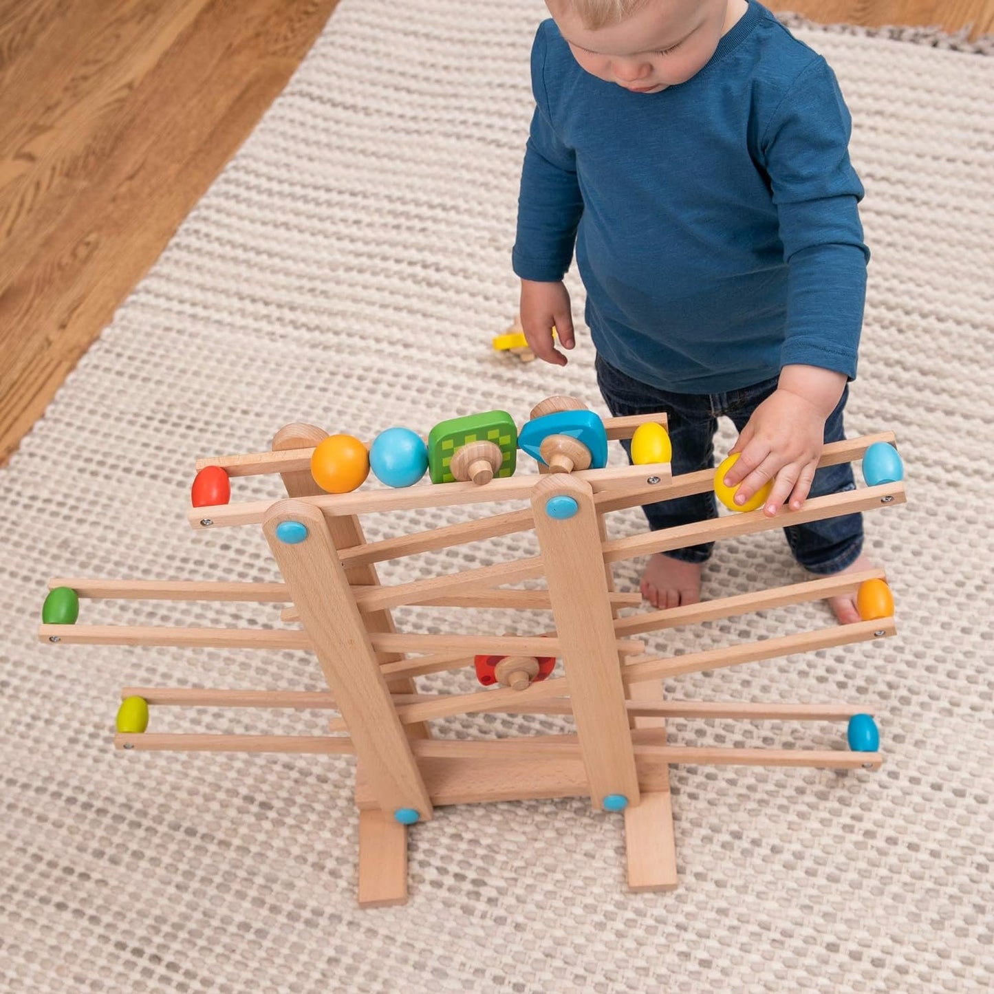 Fat Brain Toys Roll 'n Go Wooden Marble Run - Back-and-Forth Ball Track for Toddlers