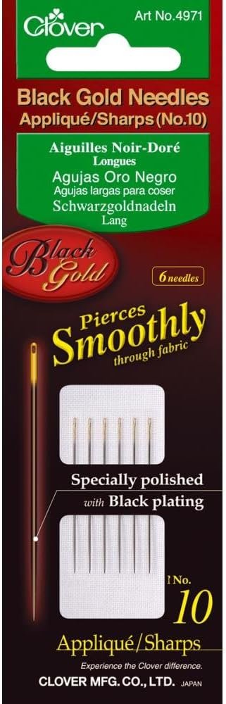 CLOVER Black Gold Applique Sharps Sewing Needles Pack of 6