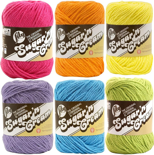 Lily Sugar n' Cream Solid Variety Assortment 6 Pack Bundle 100 Percent Cotton Medium 4 Worsted (Multicolor)