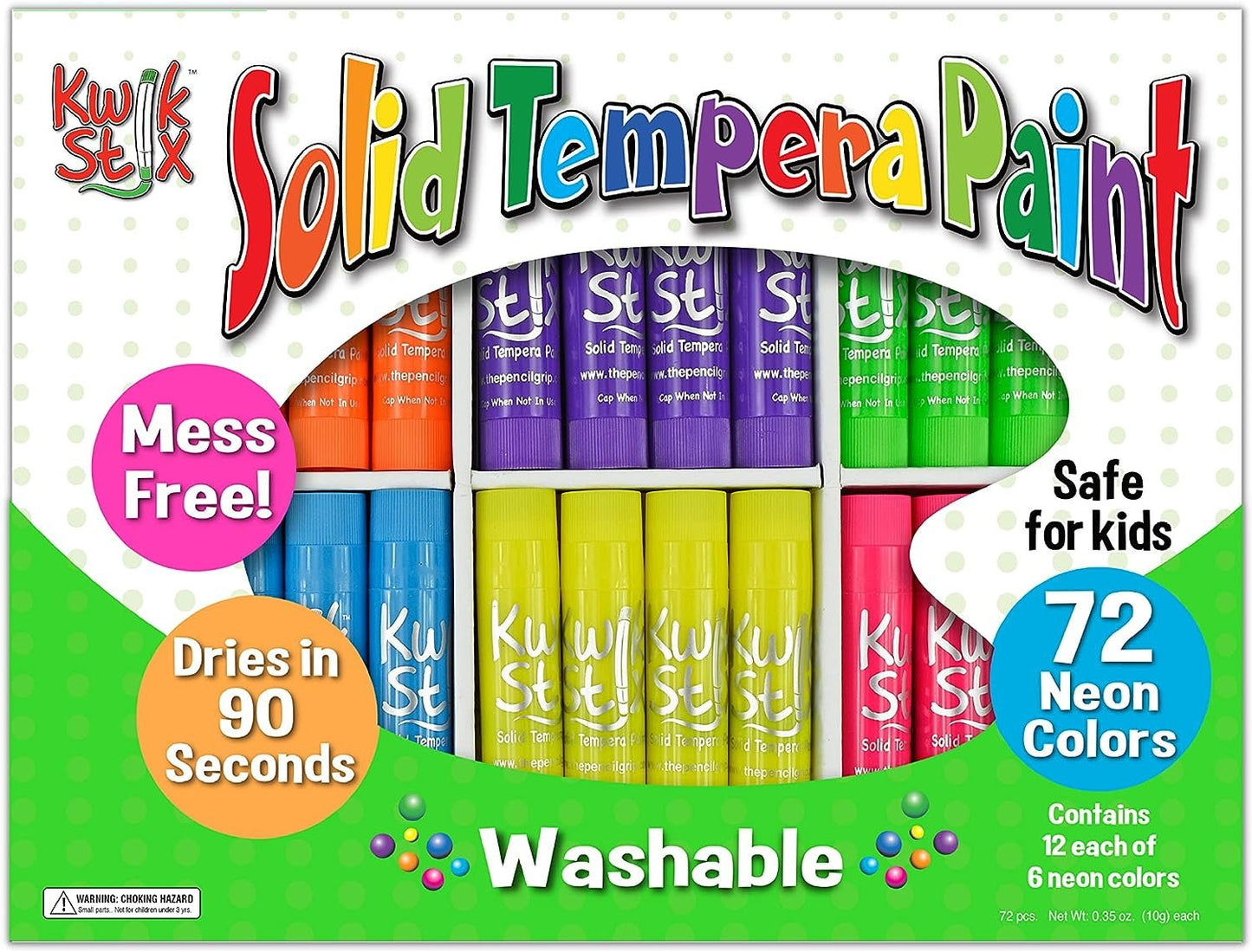 The Pencil Grip Kwik Stix Neon Paint Pens, Tempera Paint Pens, Super Quick Drying, Assorted Neon Colors, 72 Count - TPG-626