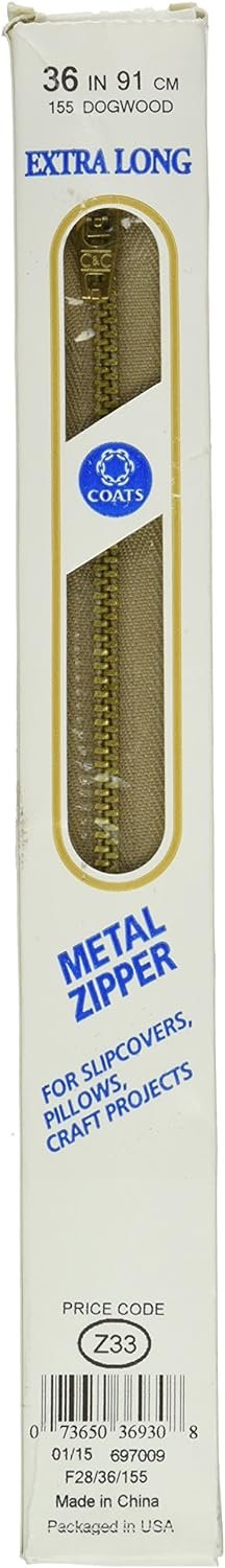 Coats & Clark Inc. Coats & Clark F2836-155 Extra Long Metal Zipper 36-Inch, 36", Dogwood