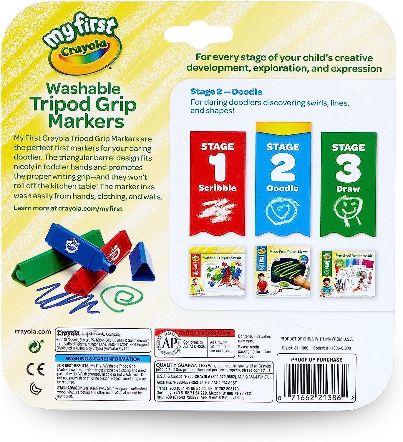 Crayola My First, Tripod Washable Markers for Toddlers, 8ct