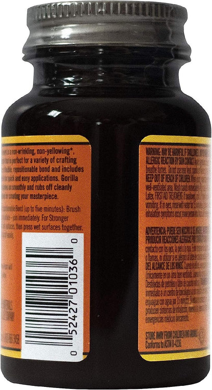Gorilla Rubber Cement with Brush Applicator, 4 Fl oz, Clear, (Pack of 2)
