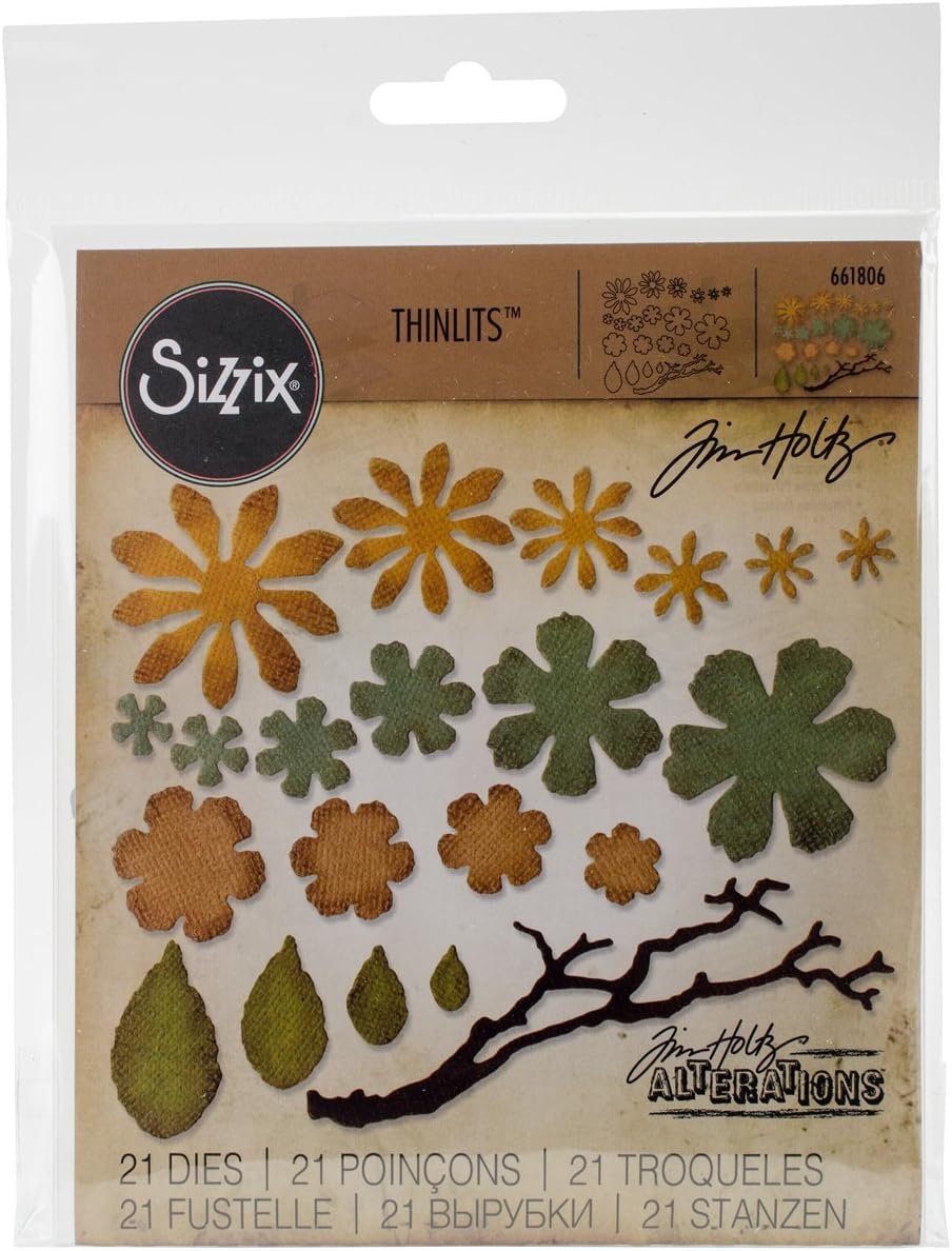 Sizzix, Multi Color, Thinlits Die Set 661806, Tattered Florals by Tim Holtz, 21 Pack, One Size (SIZ661806)