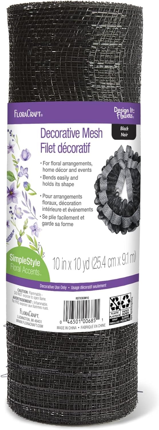 FloraCraft Decorative Mesh 10 Inch x 10 Yard Black