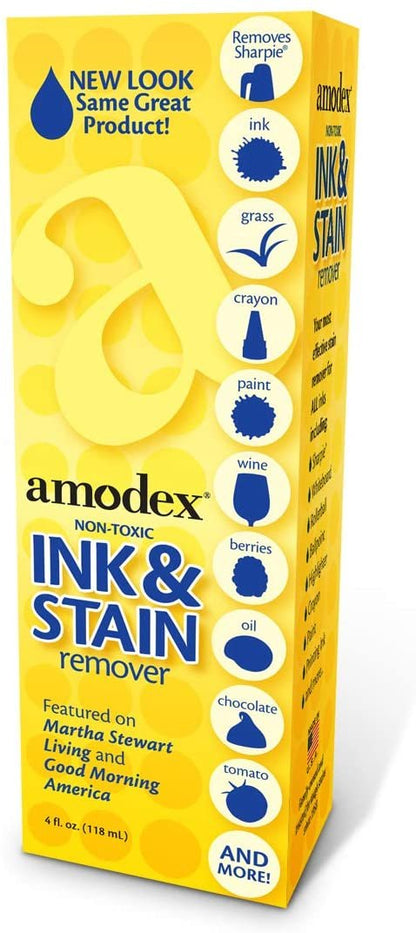 Amodex Ink and Stain Remover – Cleans Marker, Ink, Crayon, Pen, Makeup from Furniture, Skin, Clothing, Fabric, Leather - Liquid Solution - 4 fl oz Bottle