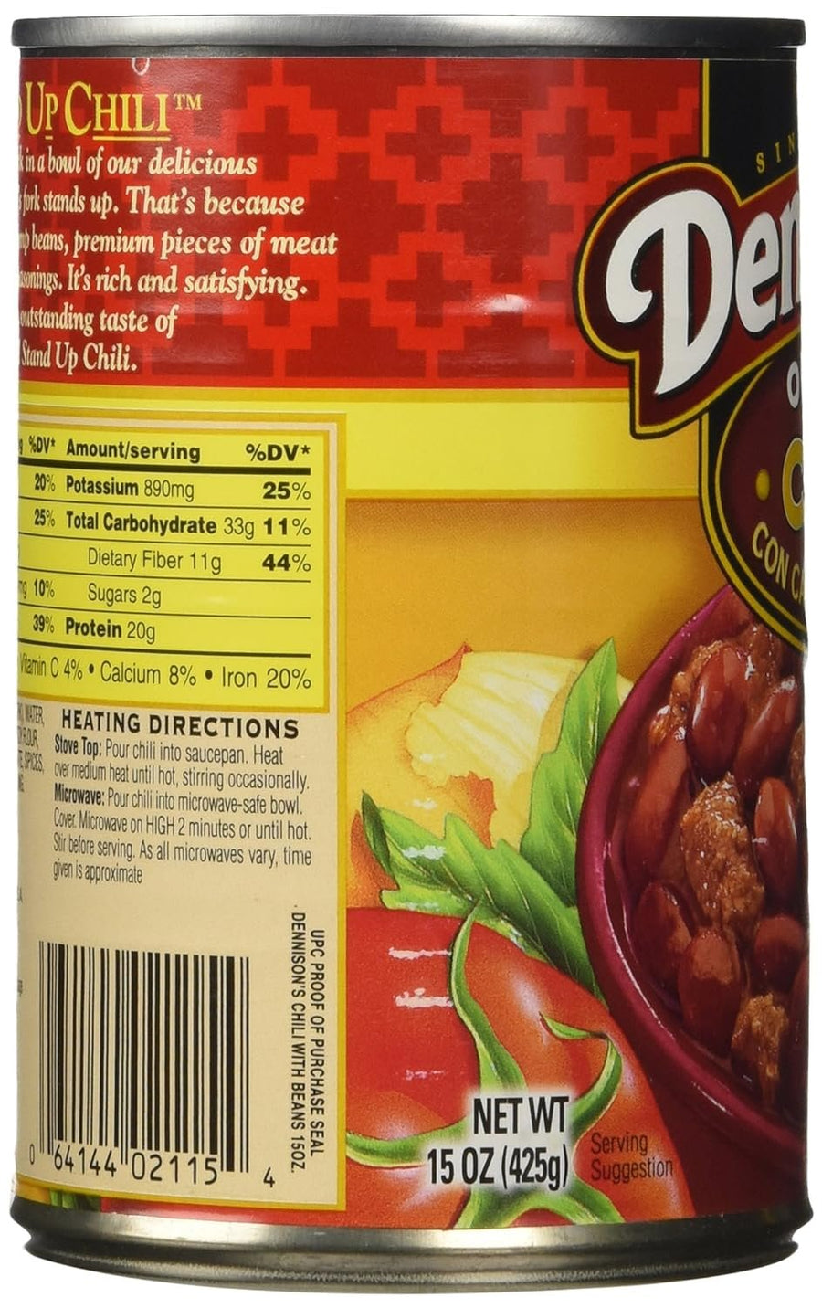 Dennison Chili With Beans, 15 Oz can, Pack of 12