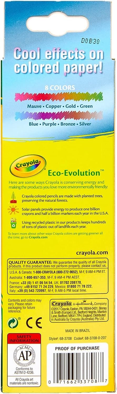 Crayola Metallic Colored Pencils, Long, 8-Pack