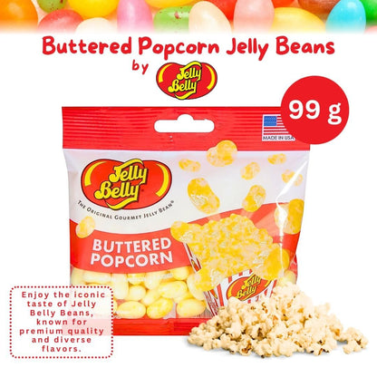 Jelly Belly Buttered Popcorn Jelly Beans (3pack 1.9oz) Mini Candy Dispenser (7.5cm x 2.5cm) - Butter Popcorn Candy and Small Travel Case for Athletes, Runners, Travel