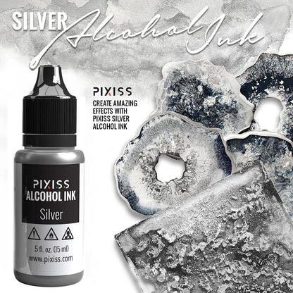 Pixiss Metallic Alcohol Ink Set - Silver and Gold Metallic Alcohol Ink Mixatives, 5oz Metallic Alcohol Pigment Resin Dye, Alcohol Inks for Epoxy Resin, Metallic Mixative for Yupo and Tumbler Cups