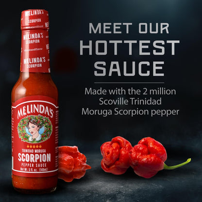 Melinda’s Scorpion Pepper Hot Sauce - Gourmet Scorpion Hot Sauce - Made with Trinidad Moruga Scorpion Pepper, Carrots, Onion & Lime Juice - Keto, Kosher, Vegan, Gluten Free Hot Sauce - 5oz, 1 Pack