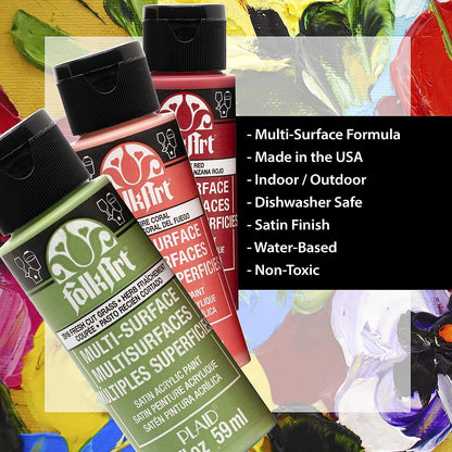 FolkArt Color, 10 Bottle Multi-Surface Acrylic Paint Set, 2oz, Basics