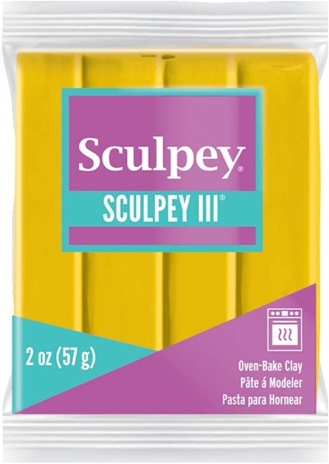 Sculpey III Polymer Oven-Bake Clay, Yellow, Non Toxic, 2 oz. bar, Great for modeling, sculpting, holiday, DIY, mixed media and school projects.Great for kids & beginners!