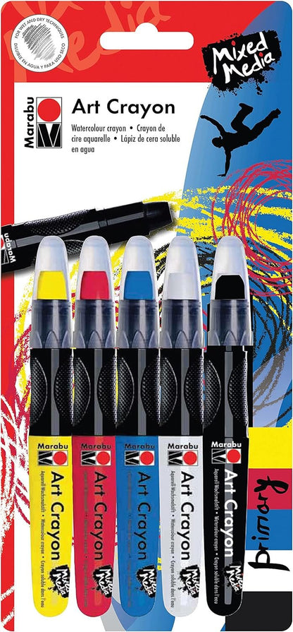 Marabu Art Crayons - Primary Set of 5 Soft Pastel Crayons for Fine Art and Mixed Media