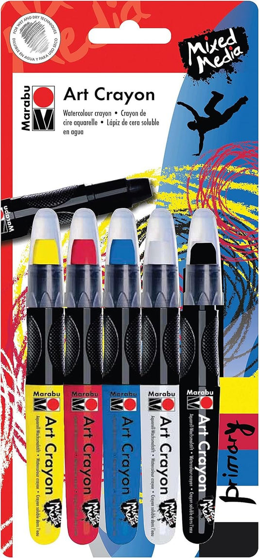 Marabu Art Crayons - Primary Set of 5 Soft Pastel Crayons for Fine Art and Mixed Media