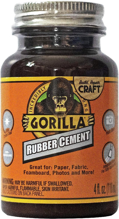 Gorilla Rubber Cement with Brush Applicator, 4 Fl oz, Clear, (Pack of 2)