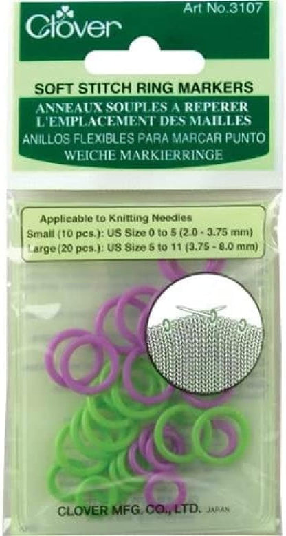 Clover Soft Stitch Ring Markers, Multicoloured, 5" Height, 2.6" Length, 0.2" Width
