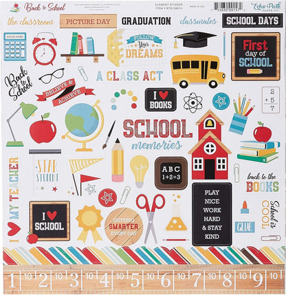 Echo Park Paper Company Back to School Collection Kit paper, 2-x-2, Blue/Black/Red/Green/Yellow