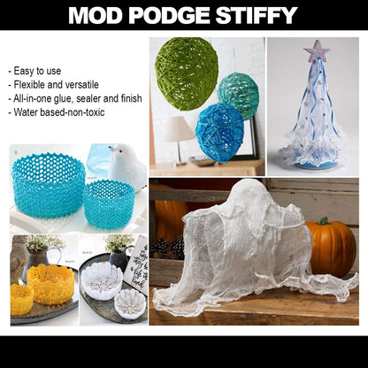 Mod Podge Stiffy Fabric Stiffener, Cheesecloth and Brushes - 8oz Quick Mod Podge Fabric and Hat Stiffener, 3 Pixiss Foam Brushes 36 Yards of Cheesecloth
