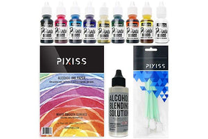 Jacquard Pinata Color Exciter Pack Alcohol Ink Bundle with Alcohol Blending Solution, Pixiss Blending Tools and Pixiss 9x12 Inch Alcohol Ink Paper