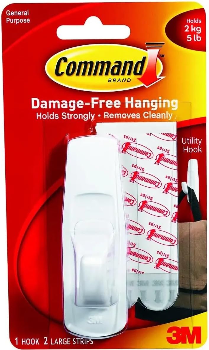 Command Large Utility Hook, White, 1-Hook, 2-Strips (17003ES)