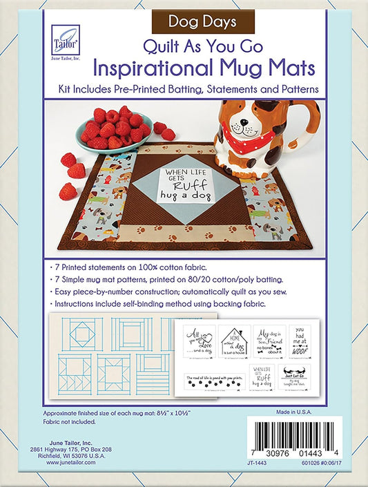 June Tailor Quilt As You Go Inspirational Mug Mats Dog Days, Natural/Blue Ink, 1 Count (Pack of 1)