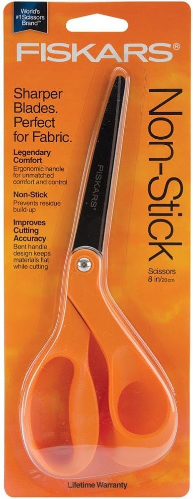 Fiskars Non-Stick Bent Handle Right Handed Pointed Scissors, 8 Inches, Orange