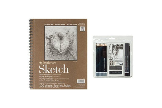 Royal & Langnickel Essentials Sketching Pencil Set, 21-Piece with Strathmore Series 400 Sketch Pads 9 in. x 12 in. - pad of 100