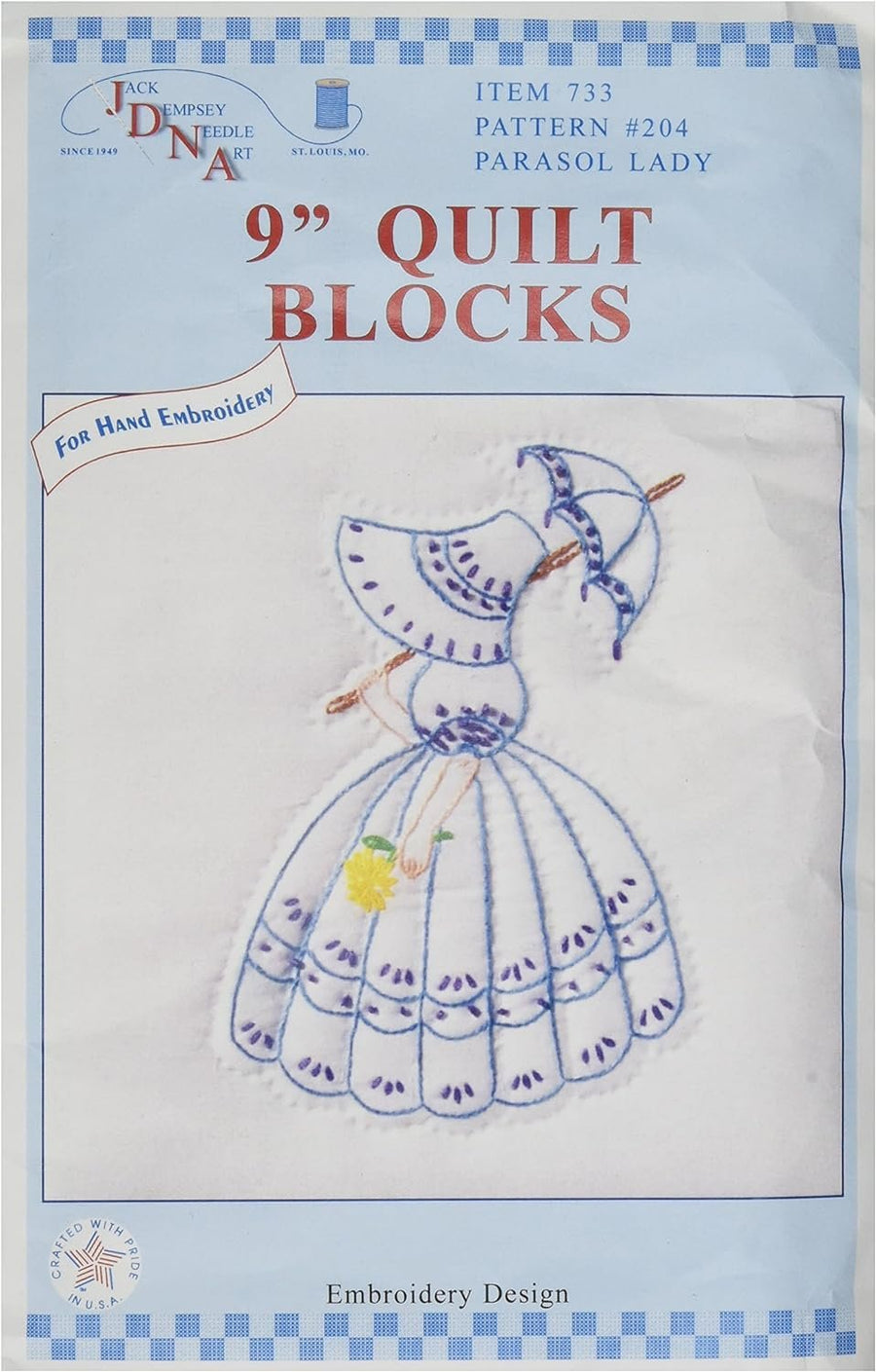 Jack Dempsey Satmped White Quilt Blocks 9"X9" 12/Pkg, Parasol Lady