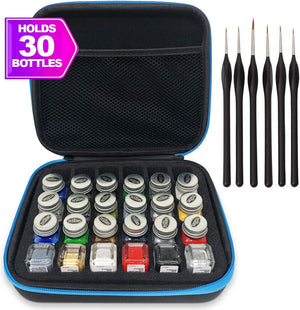 Pixiss Model Paint Storage Case for Testors Paints with 6 Fine Detail Miniatures Paint Brushes (Paint Not Included)